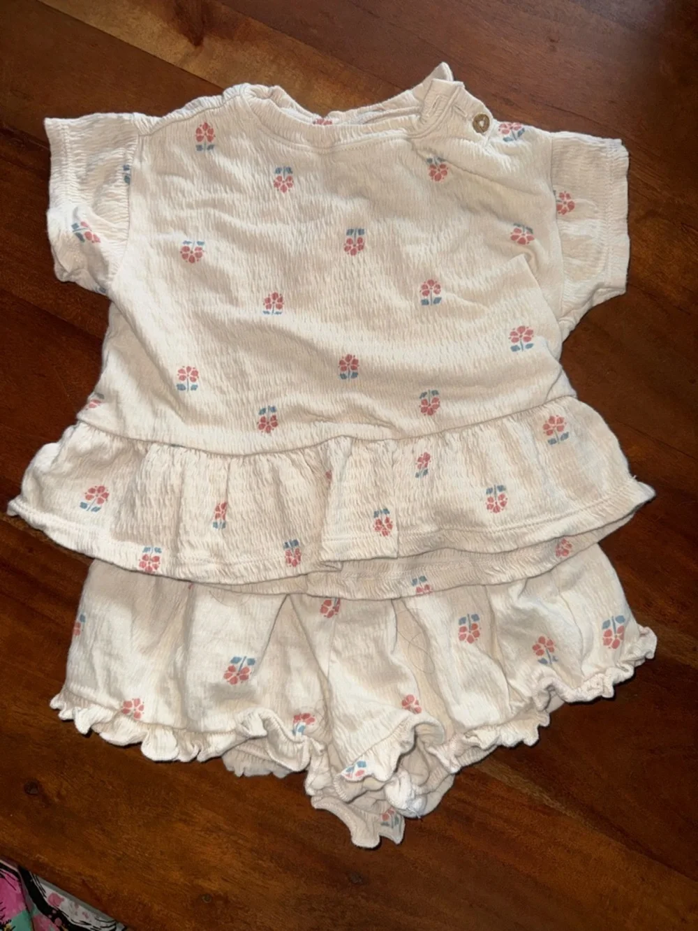 Carter's Cream‎ Floral Two-Piece Matching Set with Pink and Blue Accents